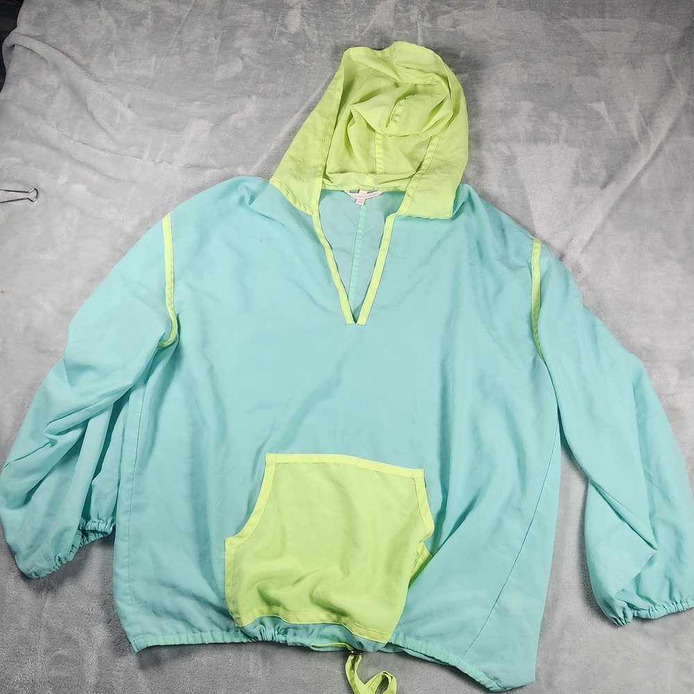 Victoria's Secret Pullover Womens M Hooded Long Sleeve Teal Sheer 90s Y2K Retro